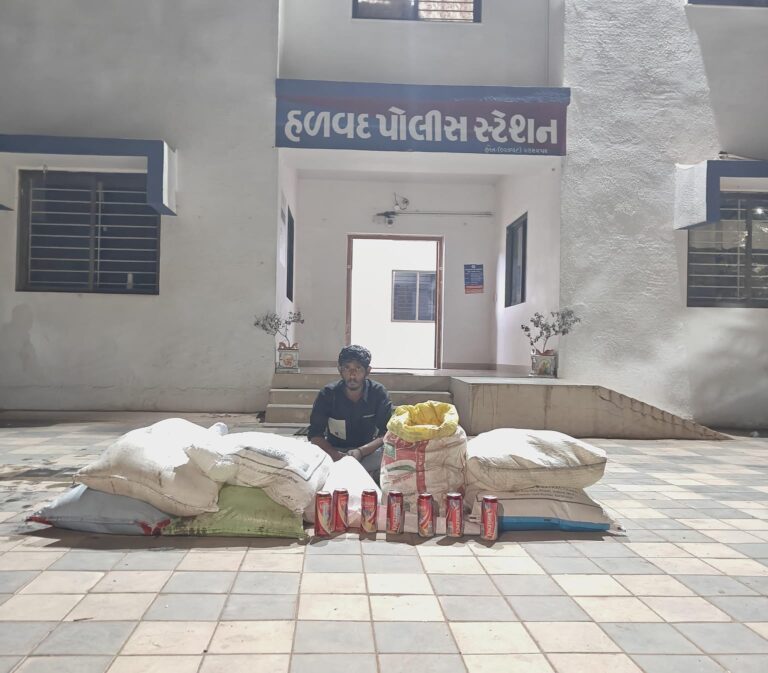 हलवद में एक रिहायशी इमारत से देसी शराब और बीयर के टिन के साथ एक व्यक्ति गिरफ्तार