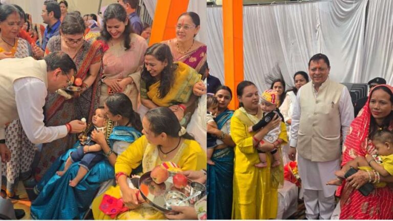 मुख्यमंत्री धामी ने आंगनबाड़ी केंद्र पहुंचकर नन्हे-मुन्ने बच्चों को दुलार किया, ‘आंगन मिलन’ कार्यक्रम में हुए शामिल